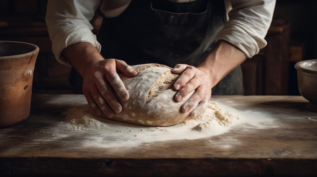 Panettiere AI generativo prepara pane o panetteria in cucina a casa pasticcini ecologicamente naturali