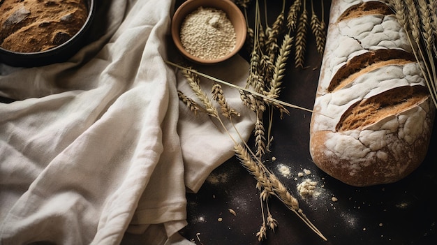 Panettiere AI generativo prepara pane o panetteria in cucina a casa pasticcini ecologicamente naturali