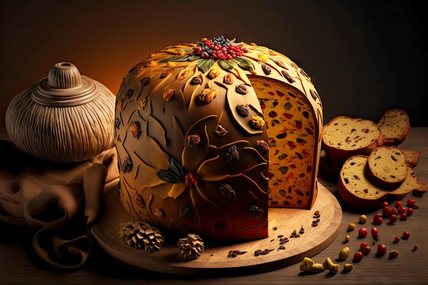 Panettone classico dolce natalizio con frutta secca e uvetta per le feste