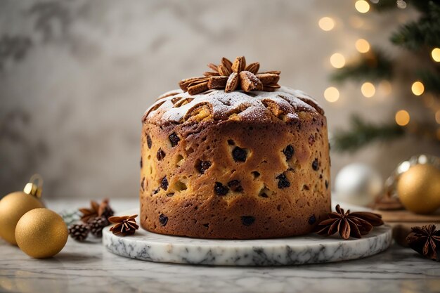 Panettone di torta di Natale su fondo di marmo