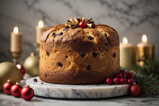 Panettone di torta di Natale su fondo di marmo