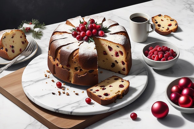 Panettone di torta di Natale su sfondo di marmo