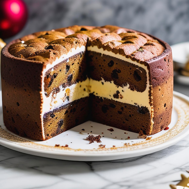 Panettone di torta di Natale su sfondo di marmo