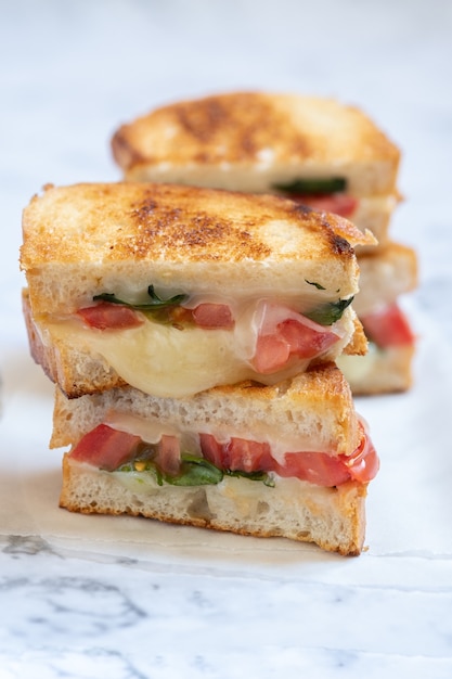 panini caprese con formaggio alla griglia con pomodoro, mozzarella e basilico