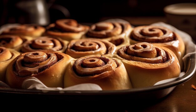 Panini dolci fatti in casa appena sfornati, un dessert gourmet generato dall'intelligenza artificiale