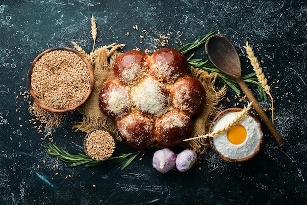 Panini dolci profumati di farina Cottura di segale e farina Vista dall'alto