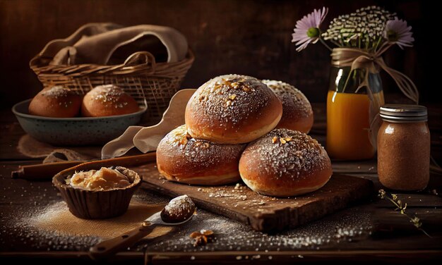 Panini sani e dolci di grano intero al mattino AI generativa