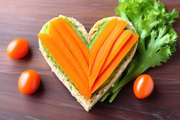 Panino a forma di cuore con fette di carota attorno