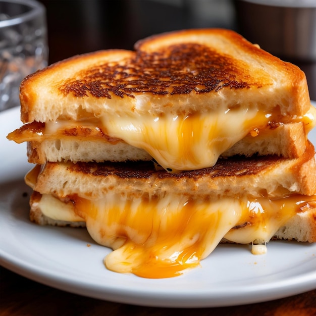 Panino al formaggio alla griglia sul piatto con formaggio fuso