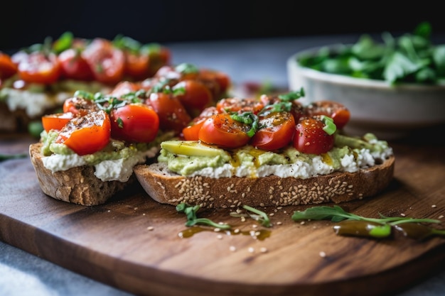 Panino aperto con crema di formaggio vegana