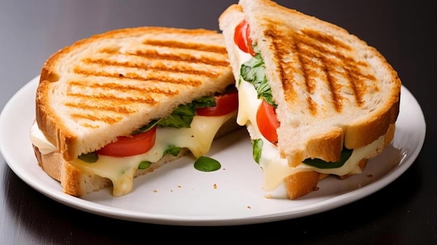 Panino arrostito del pomodoro e del formaggio su fondo bianco