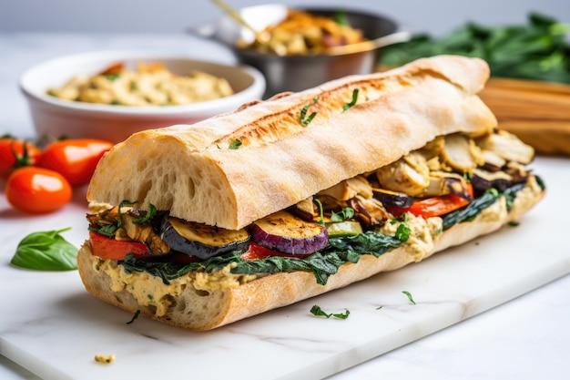 Panino baguette con verdure arrostite e hummus