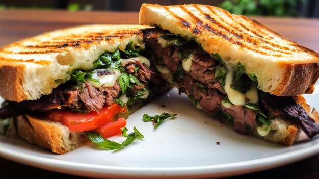 panino con manzo alla griglia con pomodoro fresco ed erbe di coriandolo