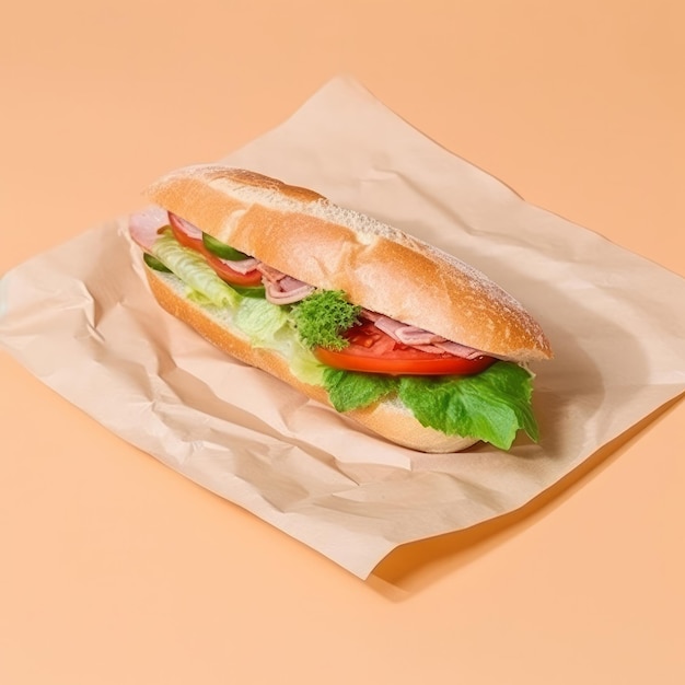 Panino con prosciutto e lattuga fresca Illustration AI GenerativexA