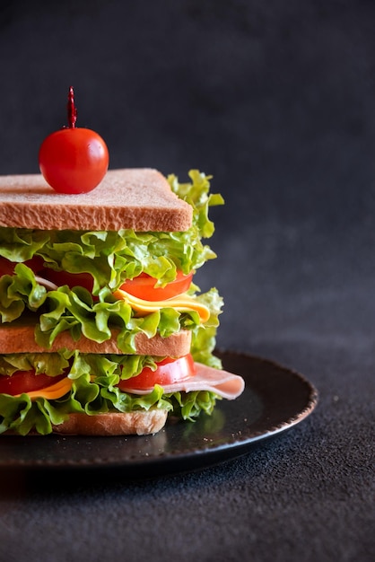 Panino fatto in casa con formaggio prosciutto pomodori e verdure