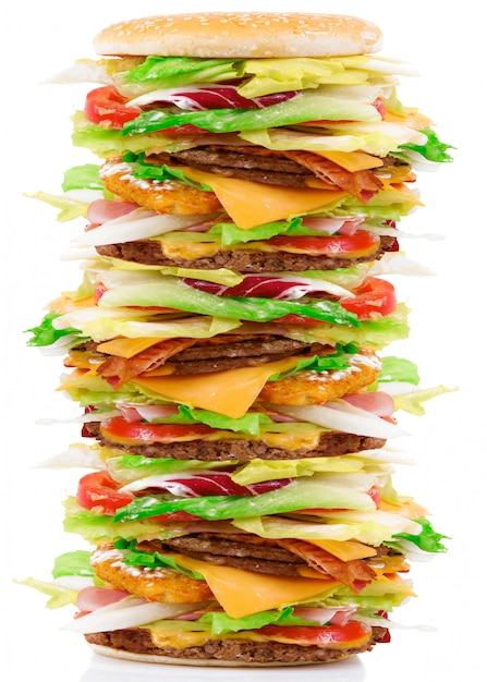 Panino gigante con salata e hamburger