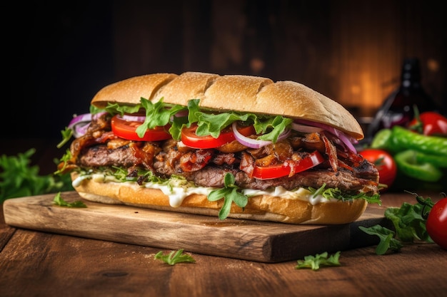 Panino kebab da vicino su sfondo di legno