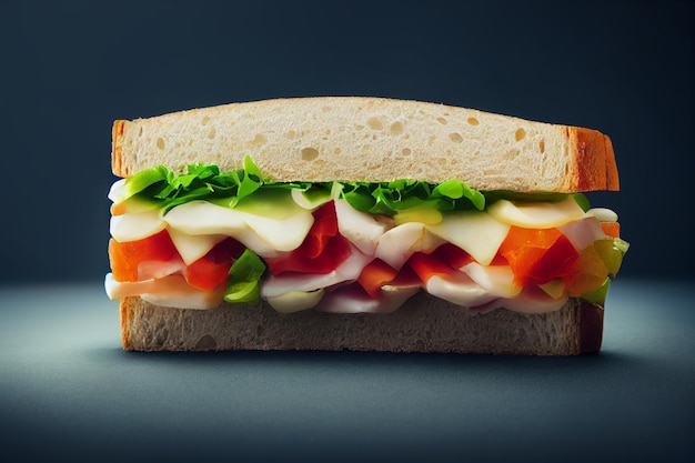 Panino per la colazione con insalata di lattuga pomodori all'uovo Primo piano