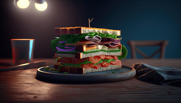 Panino sul tavolo gustoso cibo illustrazione AI generativa