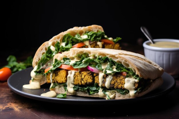 Panino vegano con falafel e salsa tahini