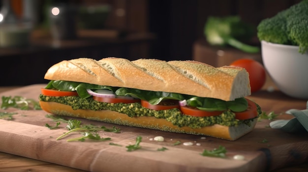 Panino vegetariano con verdure e pesto