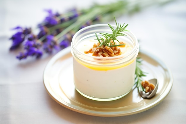 Panna cotta con miele di lavanda e noci schiacciate