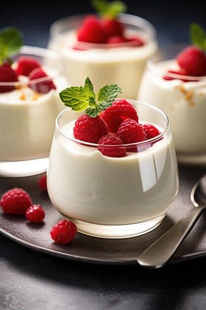 Panna Cotta cremosa con lamponi sul piatto