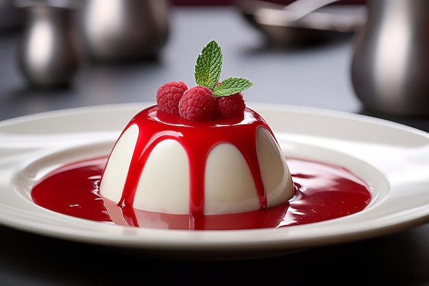 Panna Cotta Gourmet con un filo di salsa di lamponi