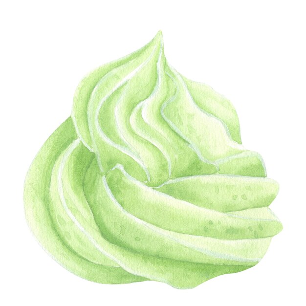 Panna montata dolce verde per cupcakes muffin gelato marshmallow clipart alimentare illustrazione acquerello disegnato a mano isolato su sfondo bianco per pasticceria menu bar