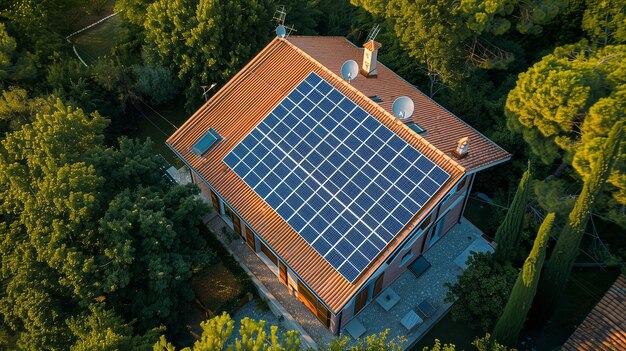 Pannelli solari installati sul tetto di una casa Energia rinnovabile in città