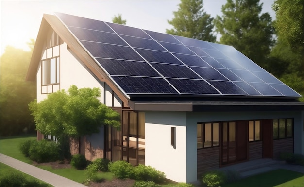 Pannelli solari su case moderne Illustrazione generativa di IA