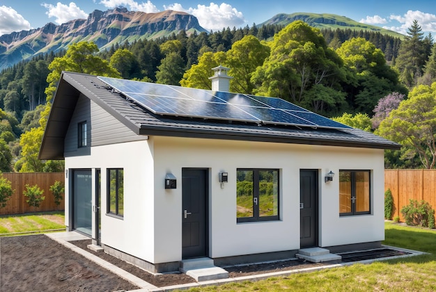 Pannelli solari sul tetto di una casa in bianco