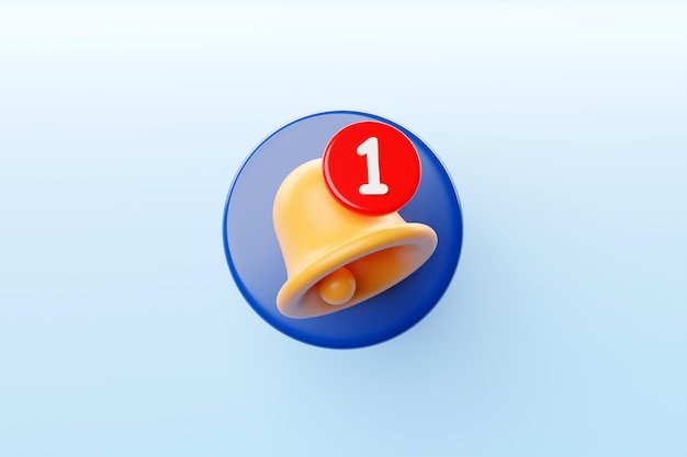 Pannello della scatola della cornice dell'illustrazione 3D su Internet con una campana su sfondo blu