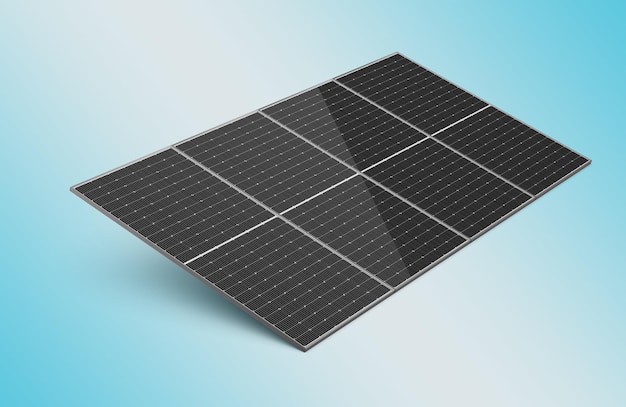 Pannello solare fotovoltaico isolato su uno sfondo blu morbido Illustrazione 3d
