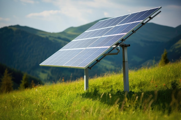 Pannello solare sulla collina verde concetto di fonte elettrica alternativa