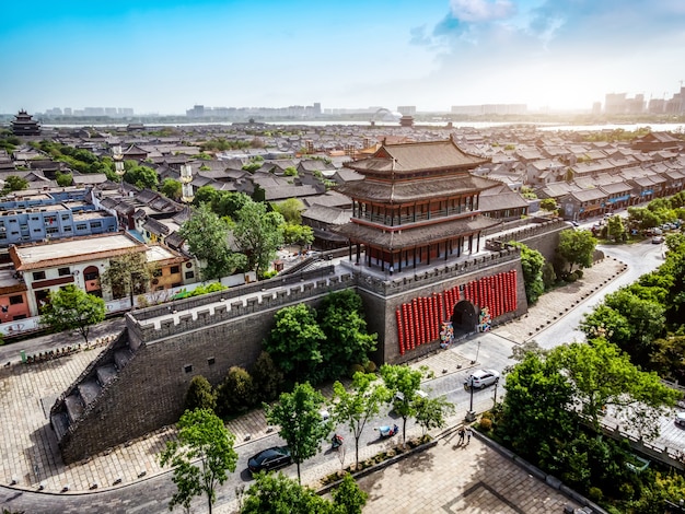 Panorama aereo dell'antica città di Dongchang a Liaocheng, provincia di Shandong