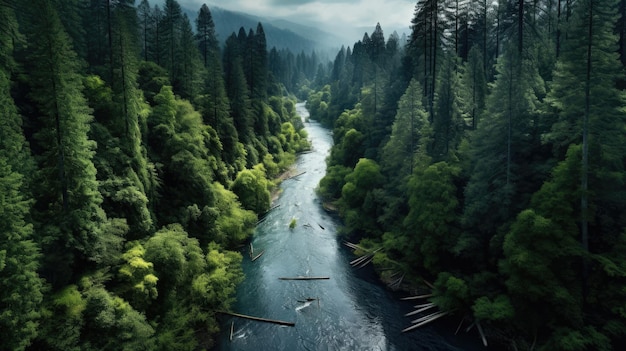 Panorama aereo delle antiche foreste di sequoie della California USA