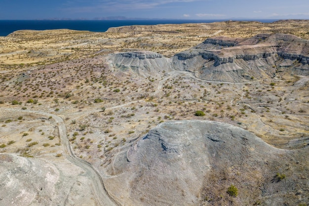 Panorama aereo vista del paesaggio colorato del deserto della Baja California