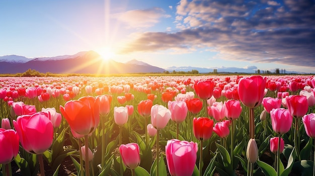 Panorama dei tulipani in fiore