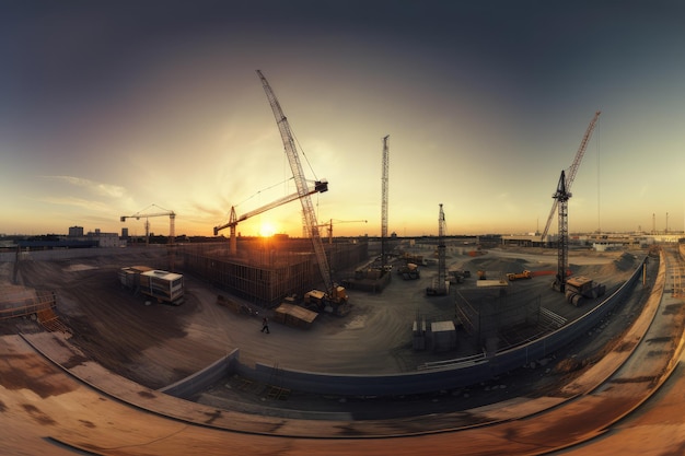 Panorama del cantiere al tramonto