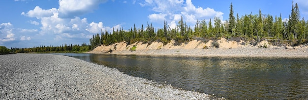 Panorama del fiume taiga nella Repubblica di Komi