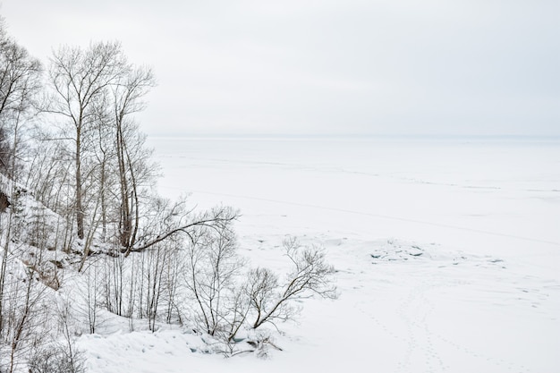 Panorama del fiume Volga in inverno