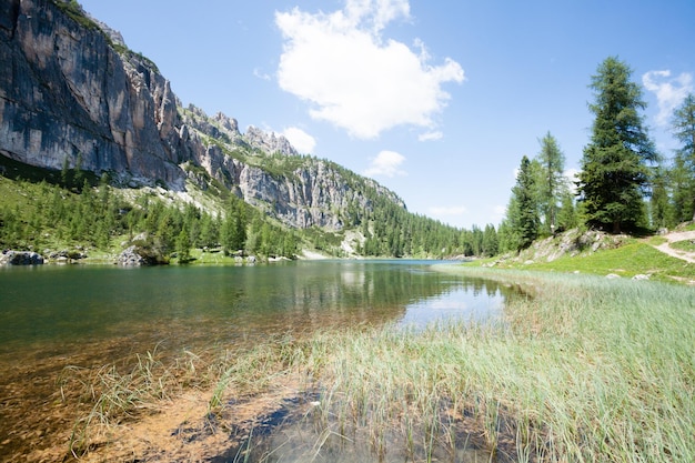 Panorama del lago alpino di Federa panorama italiano delle dolomiti