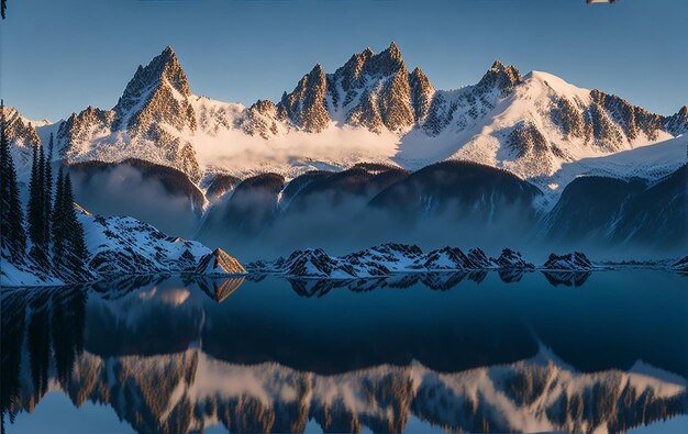 panorama del lago alpino