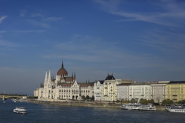 Panorama del parlamento di Budapest, vista turistica della capitale dell'Ungheria in Europa, paesaggio dell'architettura