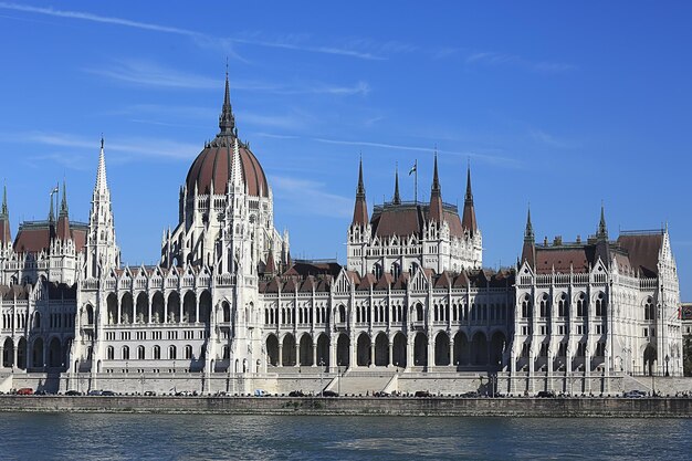 Panorama del parlamento di Budapest, vista turistica della capitale dell'Ungheria in Europa, paesaggio dell'architettura