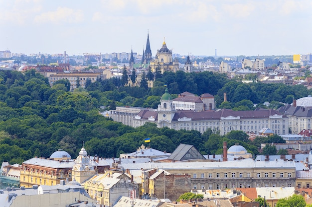 Panorama della città europea di Lviv in estate