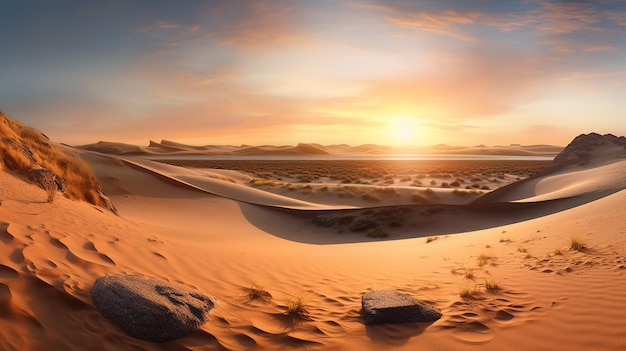 Panorama della spiaggia delle dune al tramonto IA generativa