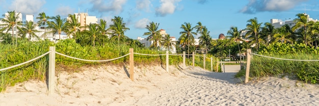 Panorama della via alla spiaggia a Miami Florida con il fondo dell'oceano