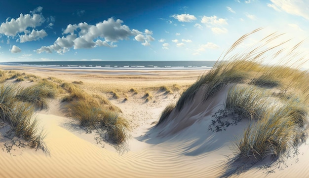 Panorama delle dune di sabbia con l'erba della spiaggia Genera Ai